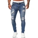Fashion Street Style Ripped Skinny Jeans Men Vintage Wash Solid Denim Trouser Mens Casual Slim Fit Pencil Denim Pants