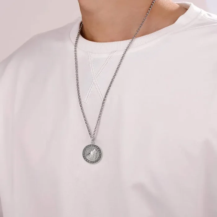 Viking Wolf Necklace Viking Jewelry Viking Runes Coin Wolf Pendant for Men Women - Image 4
