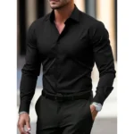 Men's Shirt Business Button Down Shirt Summer Solid Color Long Sleeve Lapel Vacation Shirt Fashion Temperament Casual Tops - Image 3